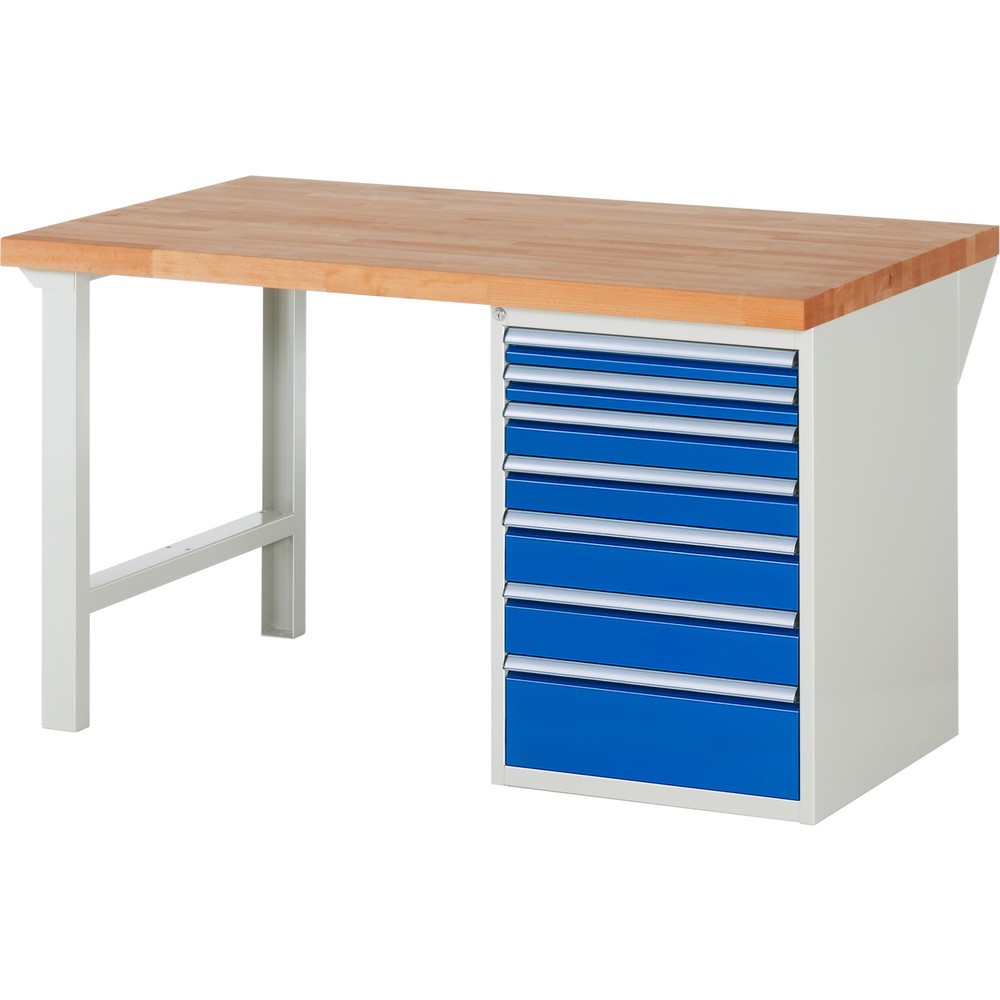 Produktabbildung: RAU Werkbank Serie 7000, 1 Container, HxBxT 890 x 1.500 x 900 mm, 7 x 100%-Auszug-Schubladen, Schubladen-TK 100 kg
