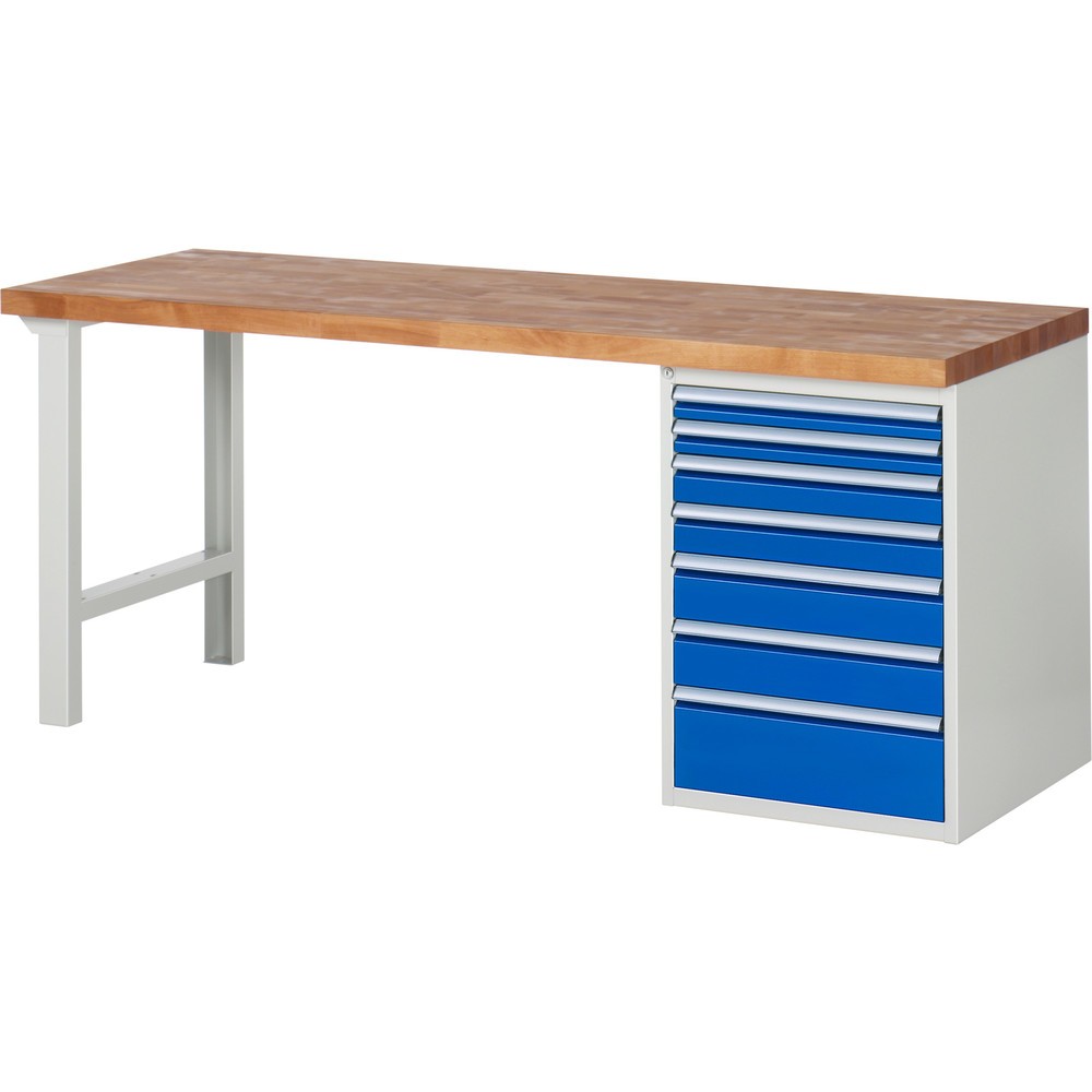 Produktabbildung Nr. 1: RAU Werkbank Serie 7000, 1 Container, HxBxT 890 x 2.000 x 700 mm, 7 x 90%-Auszug-Schubladen, Schubladen-TK 100 kg