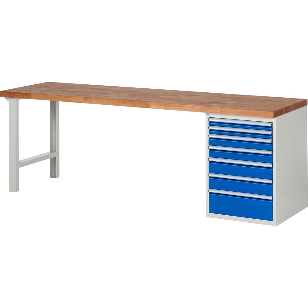 Produktabbildung: RAU Werkbank Serie 7000, 1 Container, HxBxT 840 x 2.500 x 700 mm, 7 x 100%-Auszug-Schubladen, Schubladen-TK 100 kg