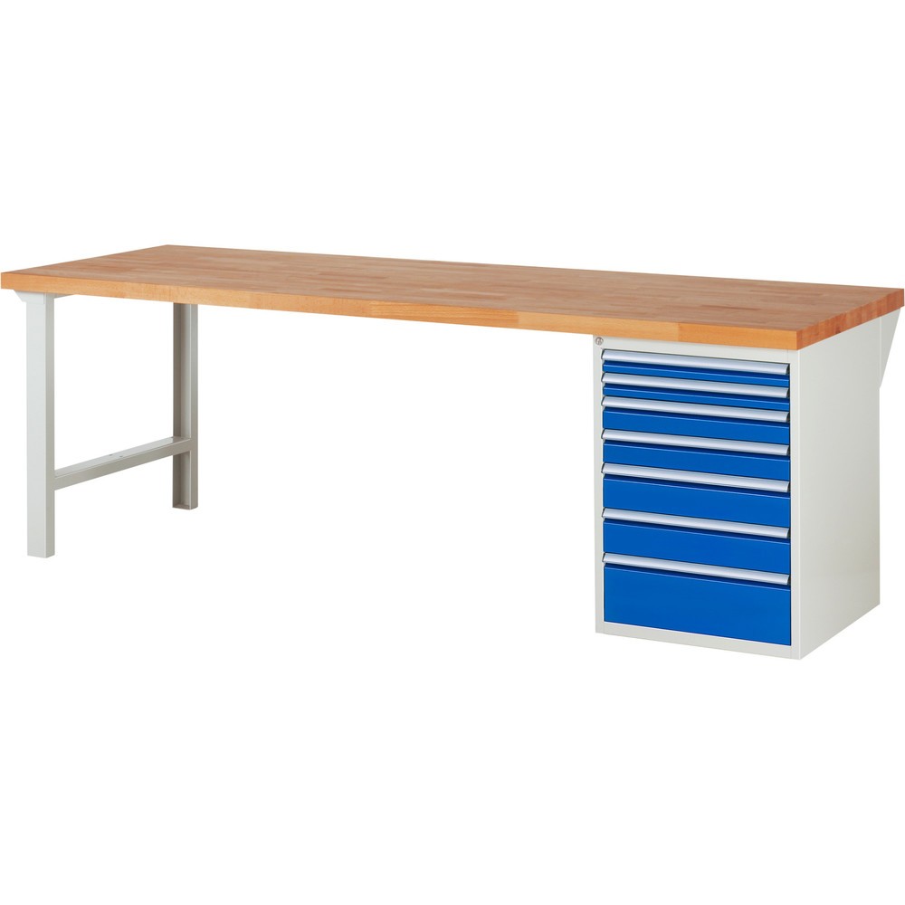 Produktabbildung Nr. 1: RAU Werkbank Serie 7000, 1 Container, HxBxT 840 x 2.500 x 900 mm, 7 x 90%-Auszug-Schubladen, Schubladen-TK 100 kg