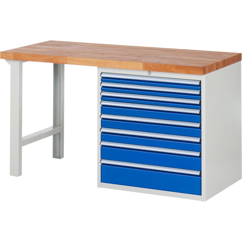 Produktabbildung: RAU Werkbank Serie 7000, 1 Container, HxBxT 840 x 1.500 x 700 mm, 8 x 100%-Auszug-Schubladen, Schubladen-TK 75 kg