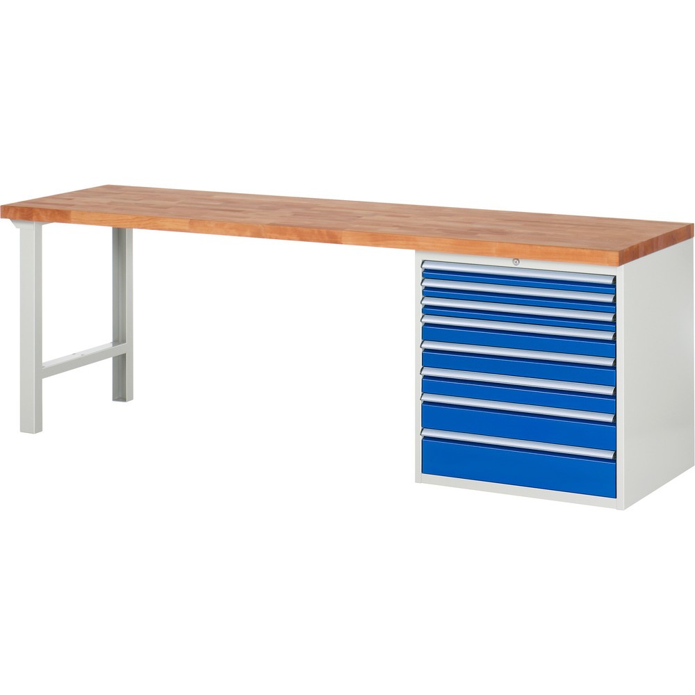 Produktabbildung Nr. 1: RAU Werkbank Serie 7000, 1 Container, HxBxT 840 x 2.500 x 700 mm, 8 x 100%-Auszug-Schubladen, Schubladen-TK 75 kg