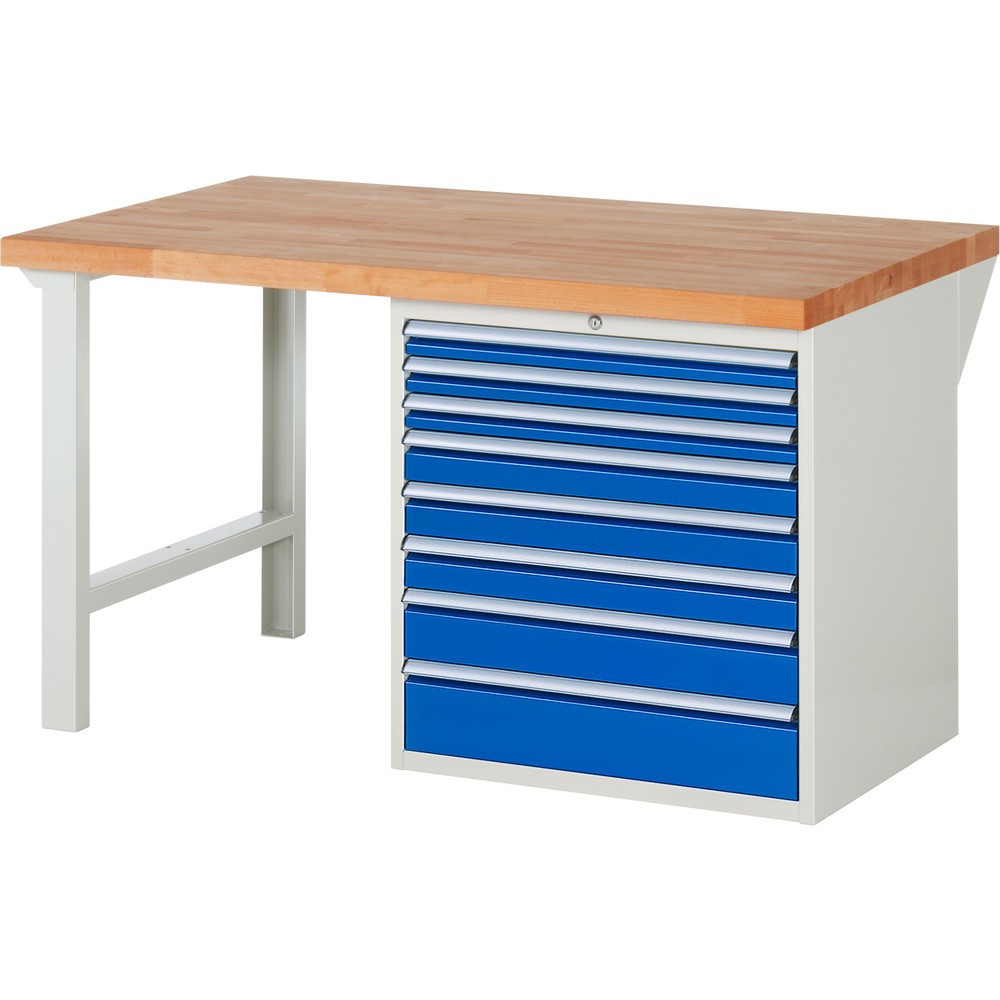 Produktabbildung Nr. 1: RAU Werkbank Serie 7000, 1 Container, HxBxT 890 x 1.500 x 900 mm, 8 x 90%-Auszug-Schubladen, Schubladen-TK 75 kg