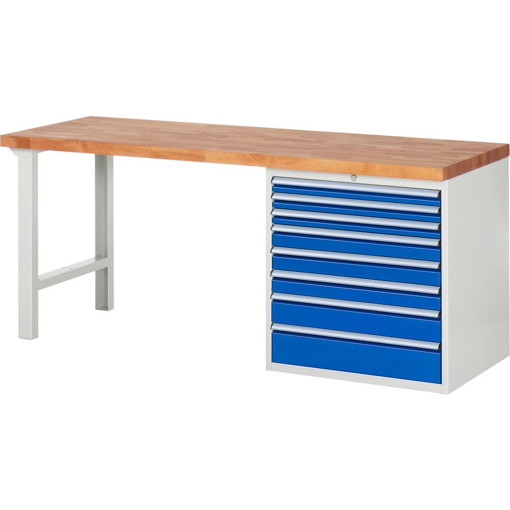 Produktabbildung Nr. 1: RAU Werkbank Serie 7000, 1 Container, HxBxT 890 x 2.000 x 700 mm, 8 x 100%-Auszug-Schubladen, Schubladen-TK 75 kg