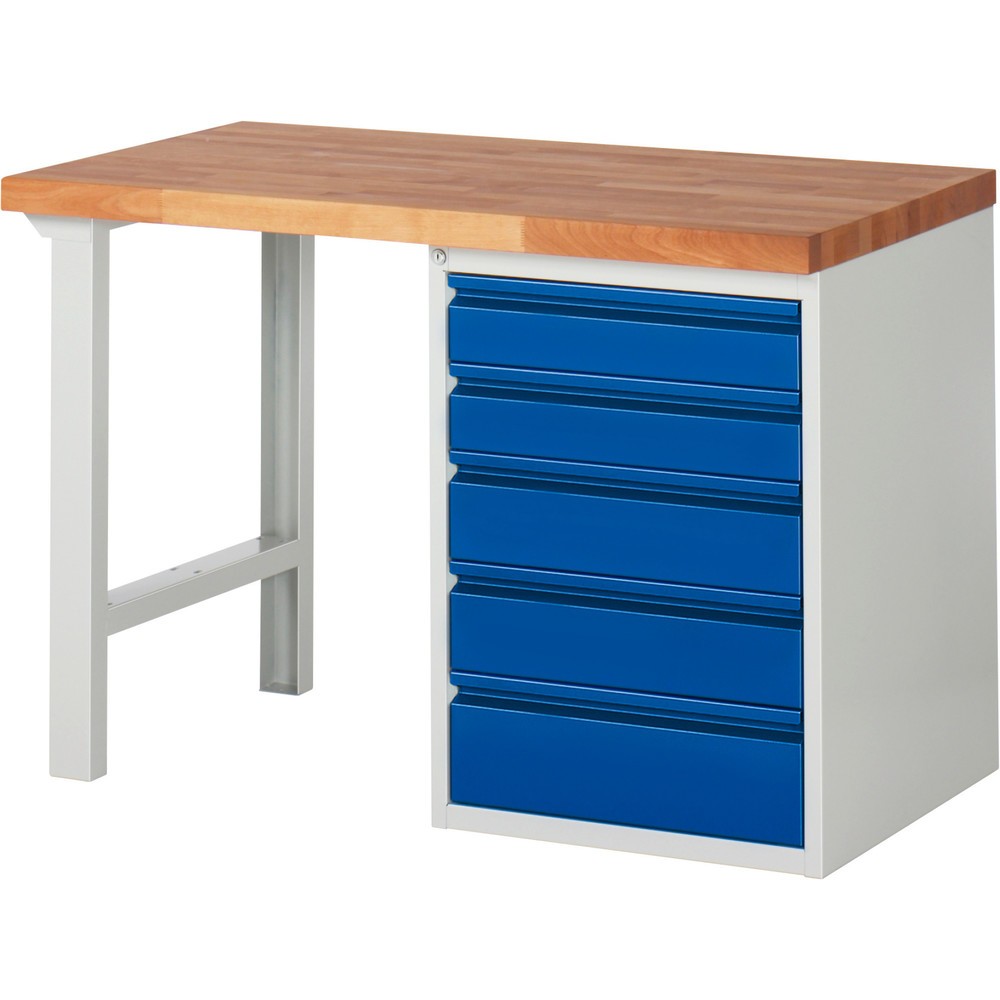 Produktabbildung Nr. 1: RAU Werkbank Serie 7000, 1 Container, HxBxT 890 x 1.250 x 700 mm,  5 Schubladen mit integrierter Griffleiste