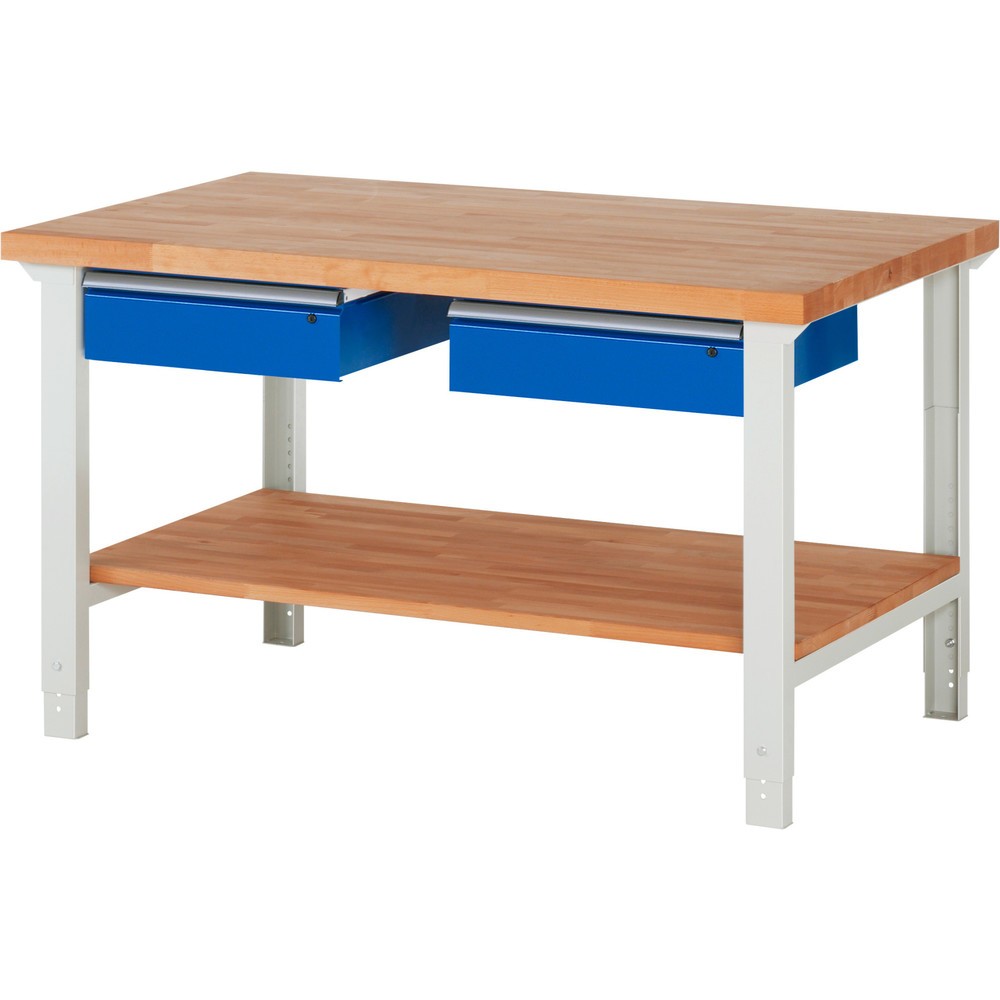 RAU Werkbank Serie 7000, HxBxT 790-1.140 x 1.500 x 900 mm, 1 Ablageboden, 2 Schubladen, ErgoScript Produktabbildung: RAU Werkbank Serie 7000, HxBxT 790-1.140 x 1.500 x 900 mm, 1 Ablageboden, 2 Schubladen, ErgoScript