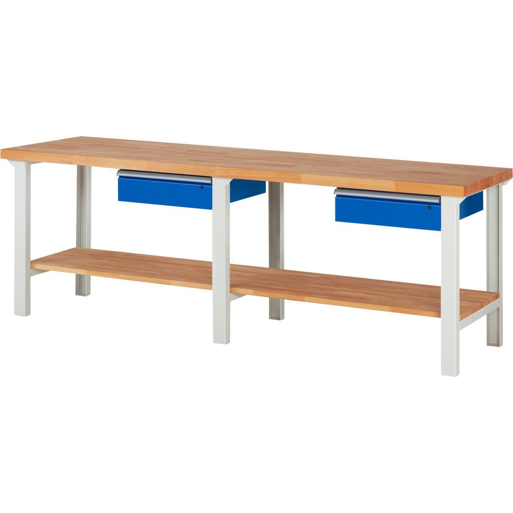 Produktabbildung Nr. 1: RAU Werkbank Serie 7000, 1 Buche-Massiv-Ablageboden, HxBxT 840 x 2.500 x 700 mm, 2 Schubladen 2 x 150 mm