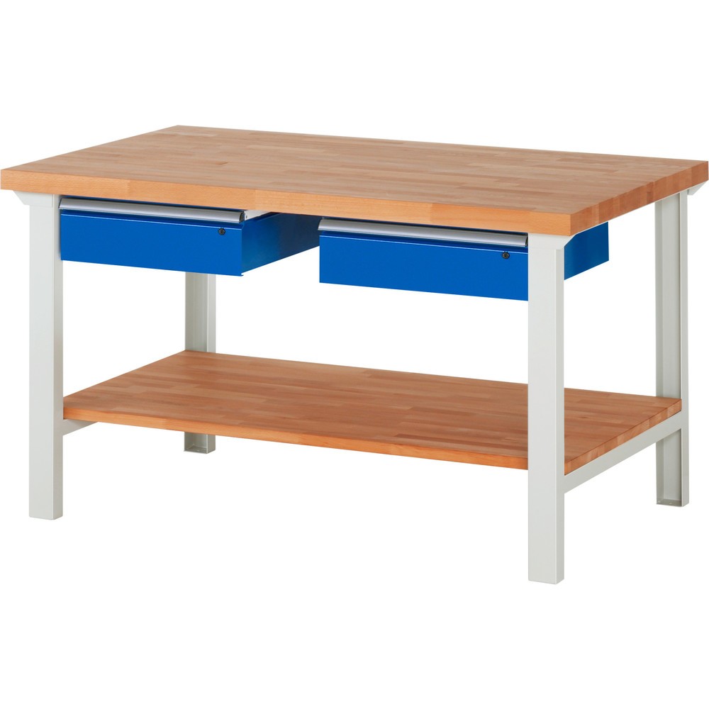 Produktabbildung Nr. 1: RAU Werkbank Serie 7000, 1 Buche-Massiv-Ablageboden, HxBxT 840 x 1.500 x 900 mm, 2 Schubladen 2 x 150 mm