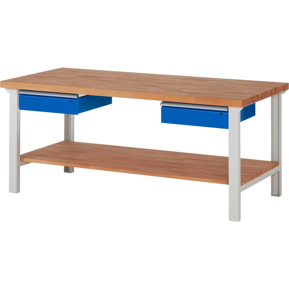 Produktabbildung Nr. 1: RAU Werkbank Serie 7000, 1 Buche-Massiv-Ablageboden, HxBxT 840 x 2.000 x 900 mm, 2 Schubladen 2 x 150 mm
