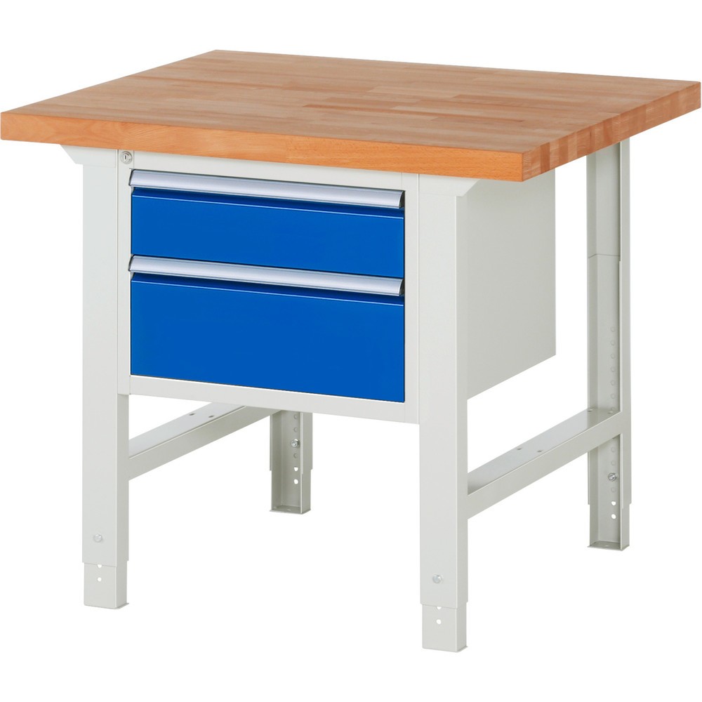 Produktabbildung: RAU Werkbank Serie 7000, HxBxT 790-1.140 x 1.000 x 900 mm, 2 Schubladen 1 x 150 mm, 1 x 210 mm