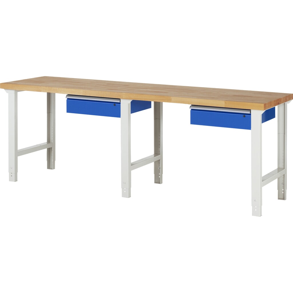 RAU Werkbank Serie 7000, HxBxT 790-1.140 x 2.500 x 700 mm, 2 Schubladen, ErgoScript Produktabbildung: RAU Werkbank Serie 7000, HxBxT 790-1.140 x 2.500 x 700 mm, 2 Schubladen, ErgoScript