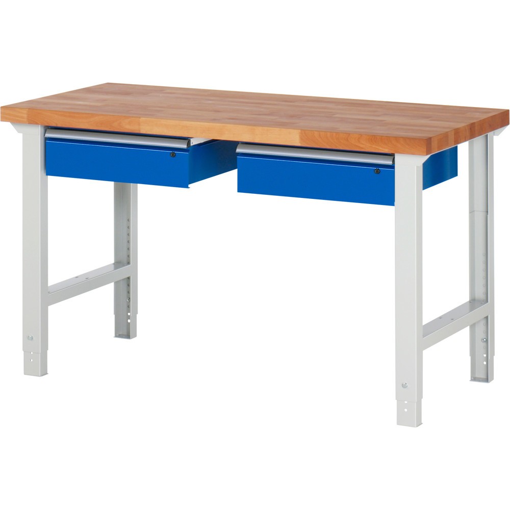 Produktabbildung: RAU Werkbank Serie 7000, HxBxT 790-1.140 x 1.500 x 700 mm, 2 Schubladen, ErgoScript