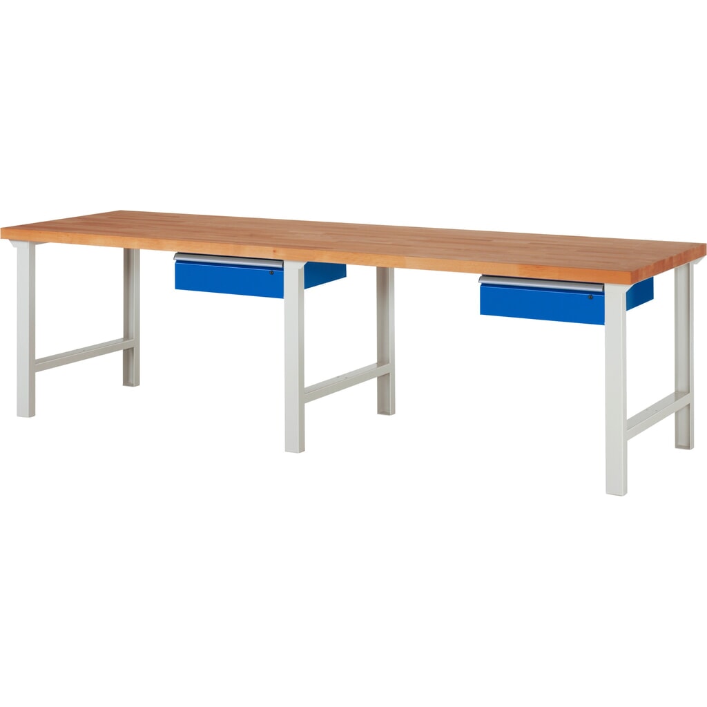 RAU Werkbank Serie 7000, HxBxT 790-1.140 x 3.000 x 900 mm, 2 Schubladen, ErgoScript Produktabbildung: RAU Werkbank Serie 7000, HxBxT 790-1.140 x 3.000 x 900 mm, 2 Schubladen, ErgoScript