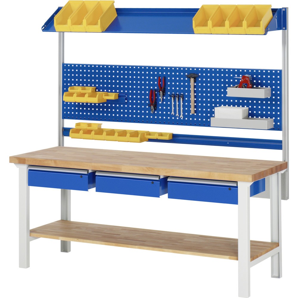 Produktabbildung Nr. 4: RAU Werkbank Serie 7000, 1 Buche-Massiv-Ablageboden, HxBxT 840 x 2.000 x 700 mm, 3 Schubladen 3 x 150 mm