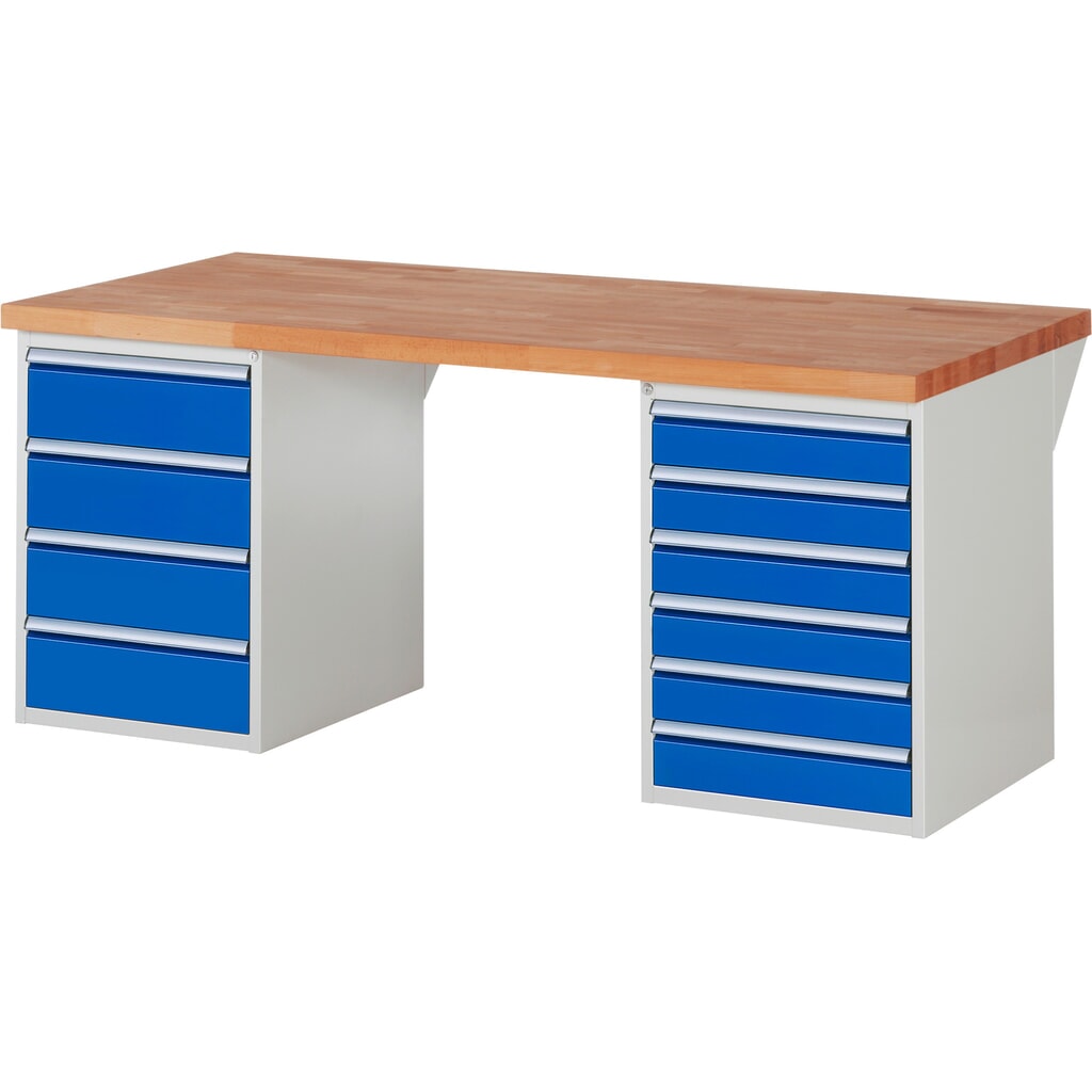 Produktabbildung: RAU Werkbank Serie 7000, 2 Container, HxBxT 840 x 2.000 x 900 mm, 10 Schubladen 6 x 120 mm, 4 x 180 mm