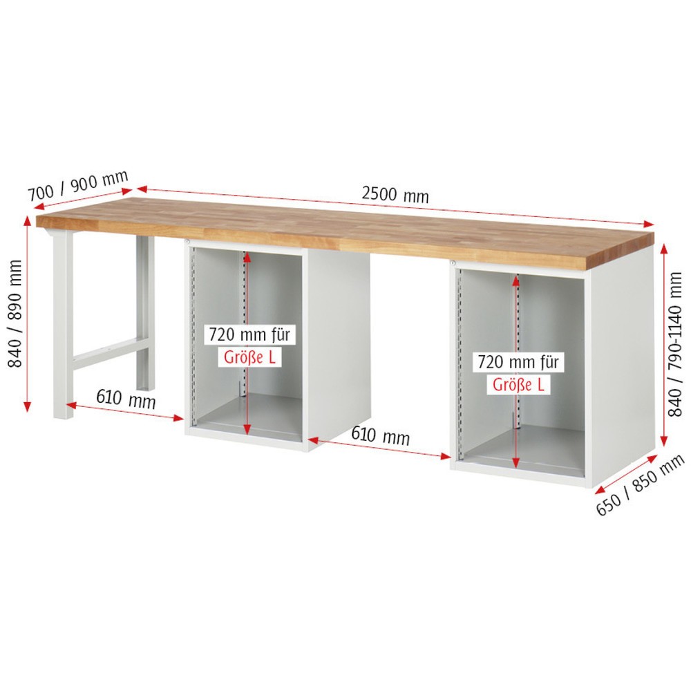 Produktabbildung Nr. 5: RAU Werkbank Serie 7000, 2 Container, HxBxT 890 x 2.500 x 900 mm, 12 x 90%-Auszug-Schubladen 12 x 120 mm