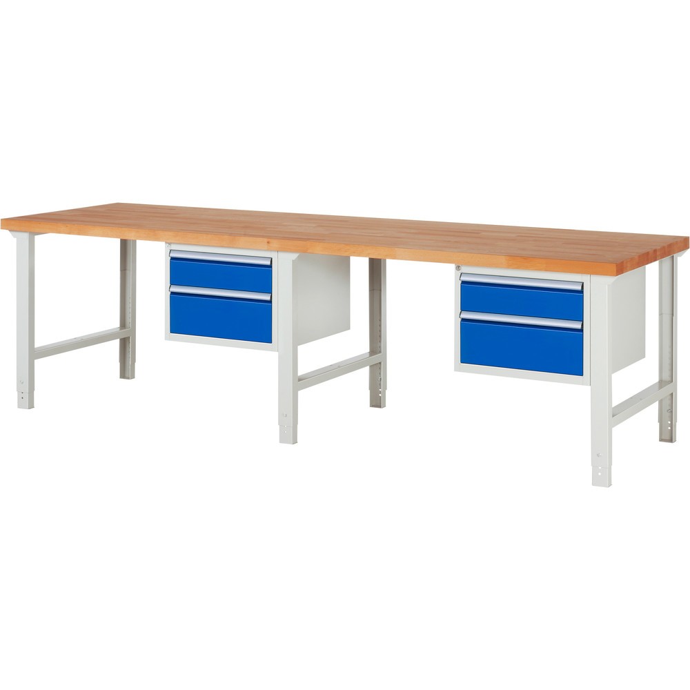 Produktabbildung: RAU Werkbank Serie 7000, 2 Container, HxBxT 790-1.140 x 3.000 x 900 mm, 4 x 100%-Auszug-Schubladen 2 x 150 mm, 2 x 210 mm