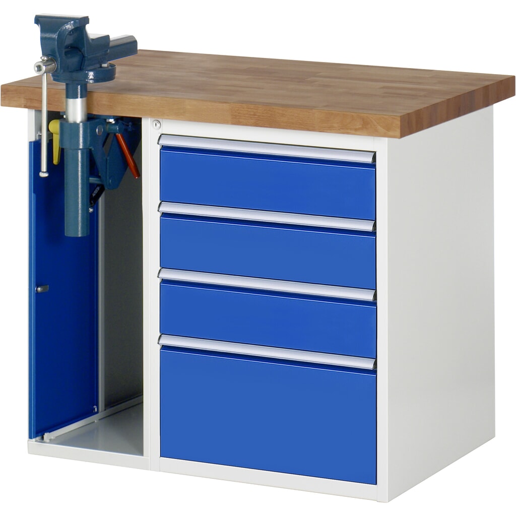 RAU Werkbank Serie 7000, 2 Container, HxBxT 840 x 1.000 x 700 mm, 4 x 90%-Auszug-Schubladen 3 x 150 mm, 1 x 270 mm, Schubladen-TK 100 kg Produktabbildung: RAU Werkbank Serie 7000, 2 Container, HxBxT 840 x 1.000 x 700 mm, 4 x 90%-Auszug-Schubladen 3 x 150 mm, 1 x 270 mm, Schubladen-TK 100 kg