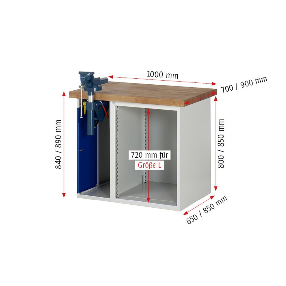 Produktabbildung Nr. 5: RAU Werkbank Serie 7000, 2 Container, HxBxT 840 x 1.000 x 700 mm, 5 Schubladen 1 x 60 mm, 1 x 90 mm, 2 x 150 mm, 1 x 270 mm