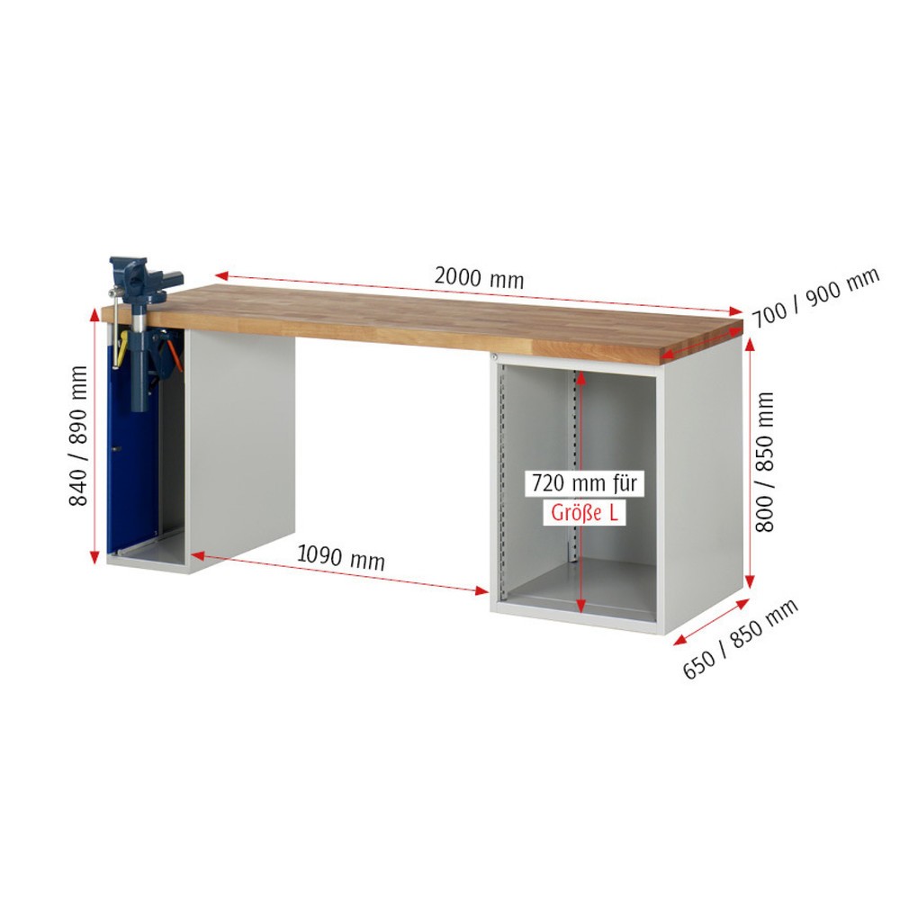 Produktabbildung Nr. 5: RAU Werkbank Serie 7000, 2 Container, HxBxT 840 x 2.000 x 700 mm, 5 Schubladen 1 x 60 mm, 1 x 90 mm, 2 x 150 mm, 1 x 270 mm