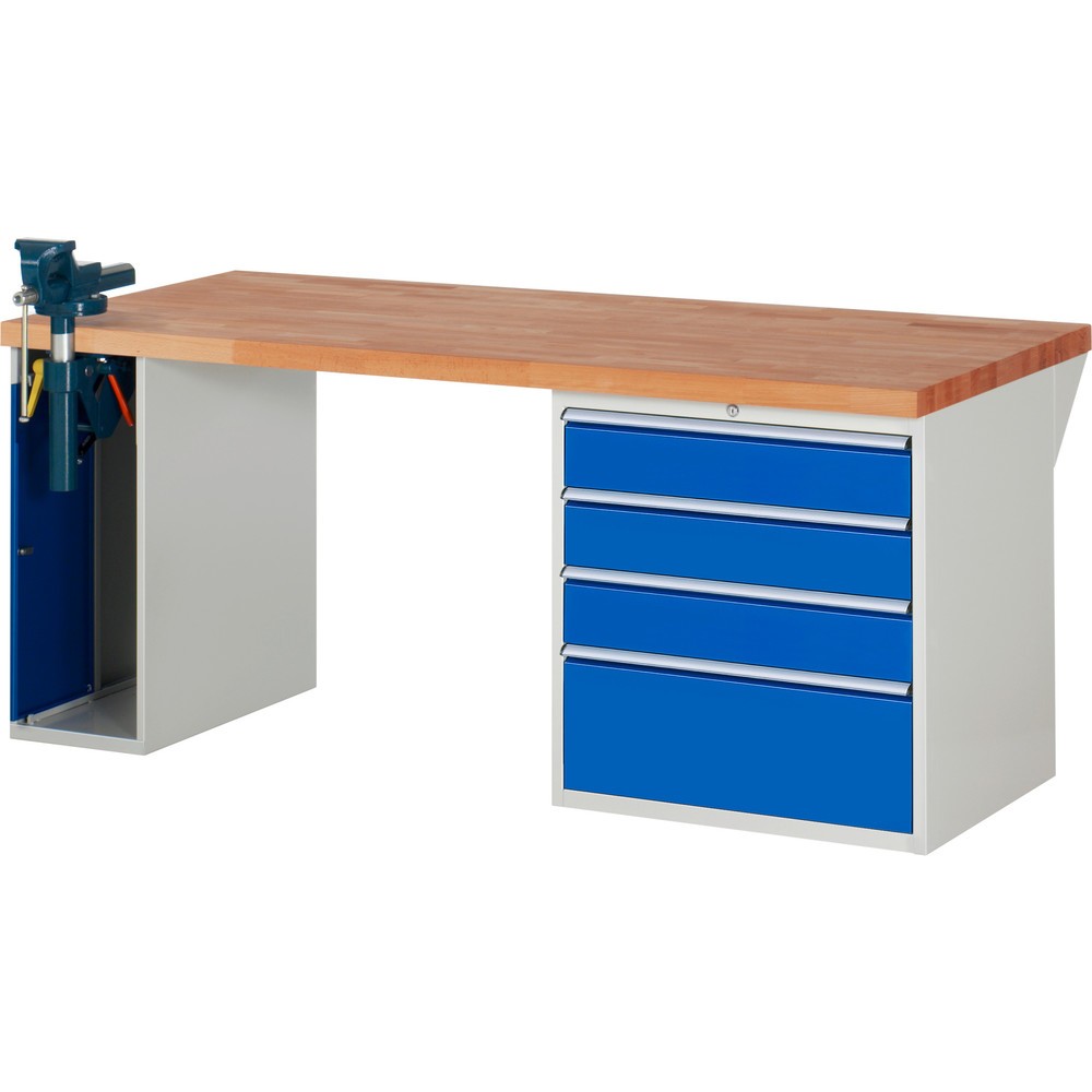 Produktabbildung Nr. 1: RAU Werkbank Serie 7000, 2 Container, SchraubstockHxBxT 890 x 2.000 x 900 mm, 4 x 90%-Auszug-Schubladen, Schubladen-TK 75 kg