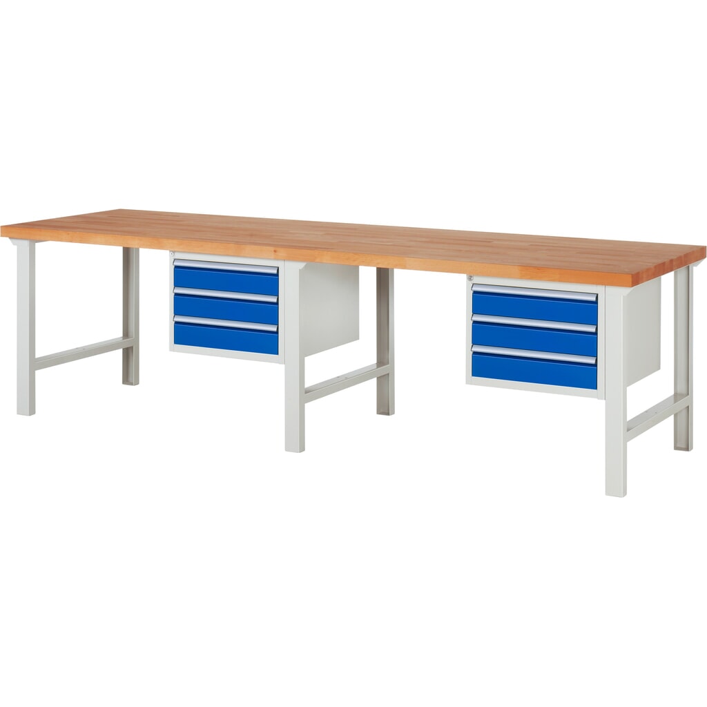 Produktabbildung: RAU Werkbank Serie 7000, 2 Container, HxBxT 840 x 3.000 x 900 mm, 6 x 100%-Auszug-Schubladen 6 x 120 mm
