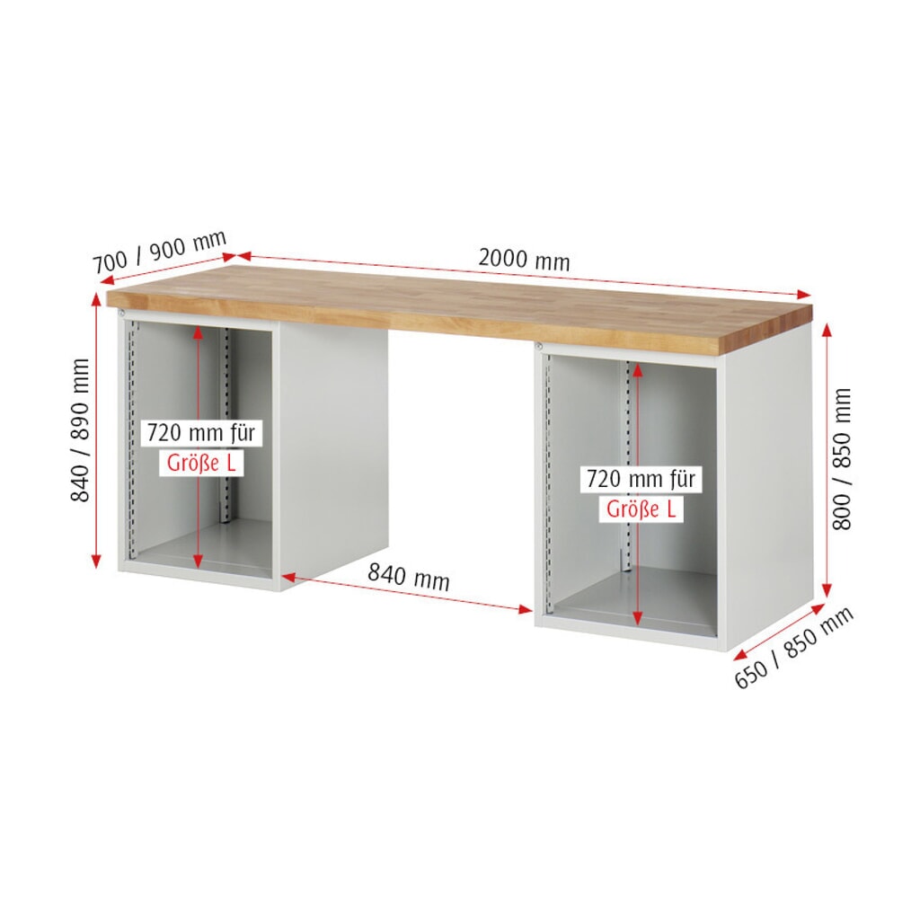 Produktabbildung Nr. 6: RAU Werkbank Serie 7000, 2 Container, HxBxT 840 x 2.000 x 900 mm, 10 Schubladen 6 x 120 mm, 4 x 180 mm