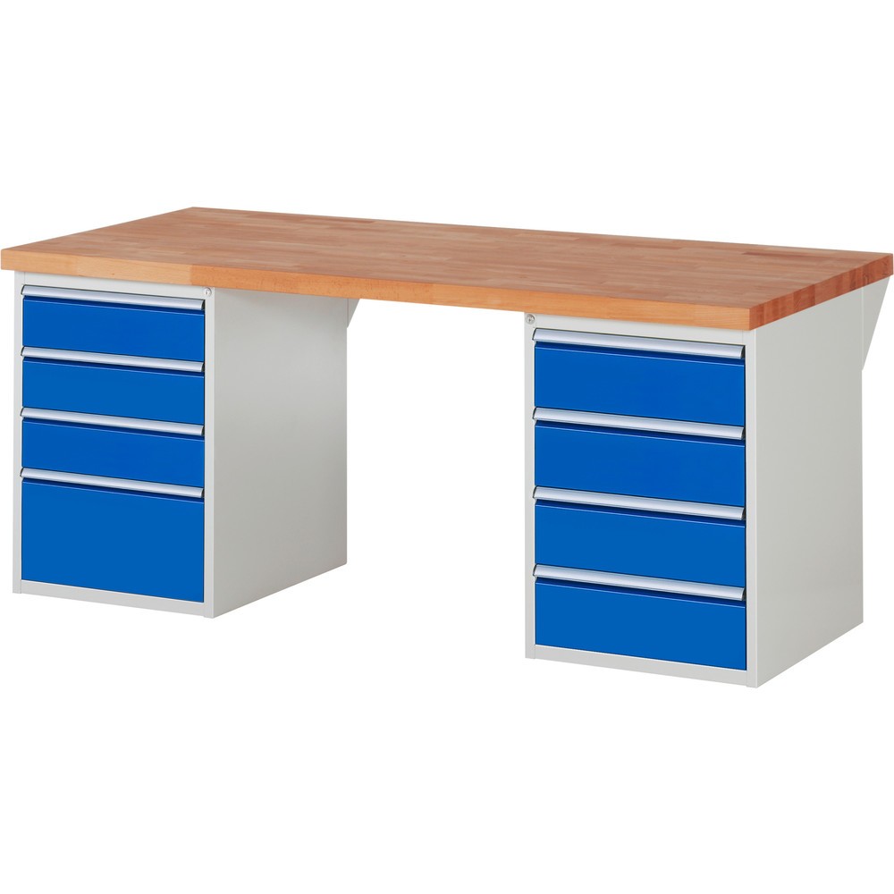 Produktabbildung Nr. 1: RAU Werkbank Serie 7000, 2 Container, HxBxT 890 x 2.000 x 900 mm, 8 x 100%-Auszug-Schubladen 3 x 150, 4 x 180, 1 x 270 mm