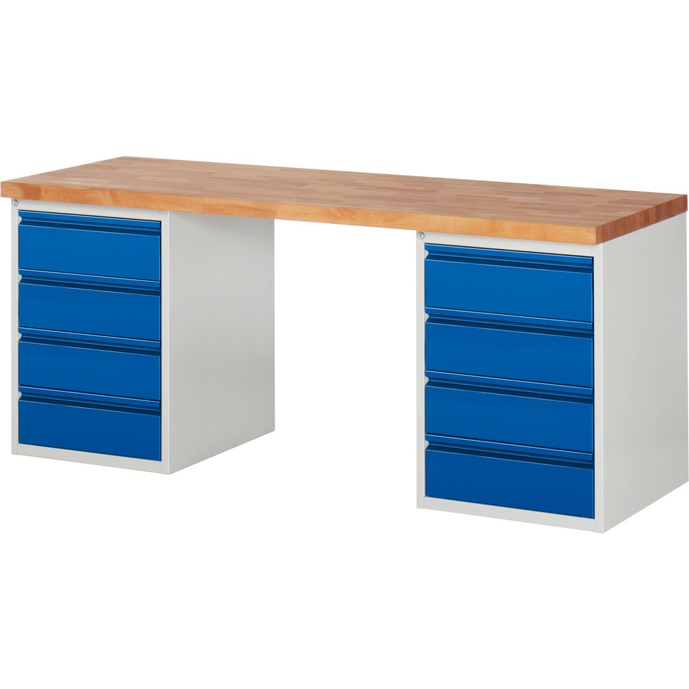 Produktabbildung Nr. 1: RAU Werkbank Serie 7000, 2 Container, HxBxT 890 x 2.000 x 700 mm, 8 x 90%-Auszug-Schubladen 8 x 180 mm