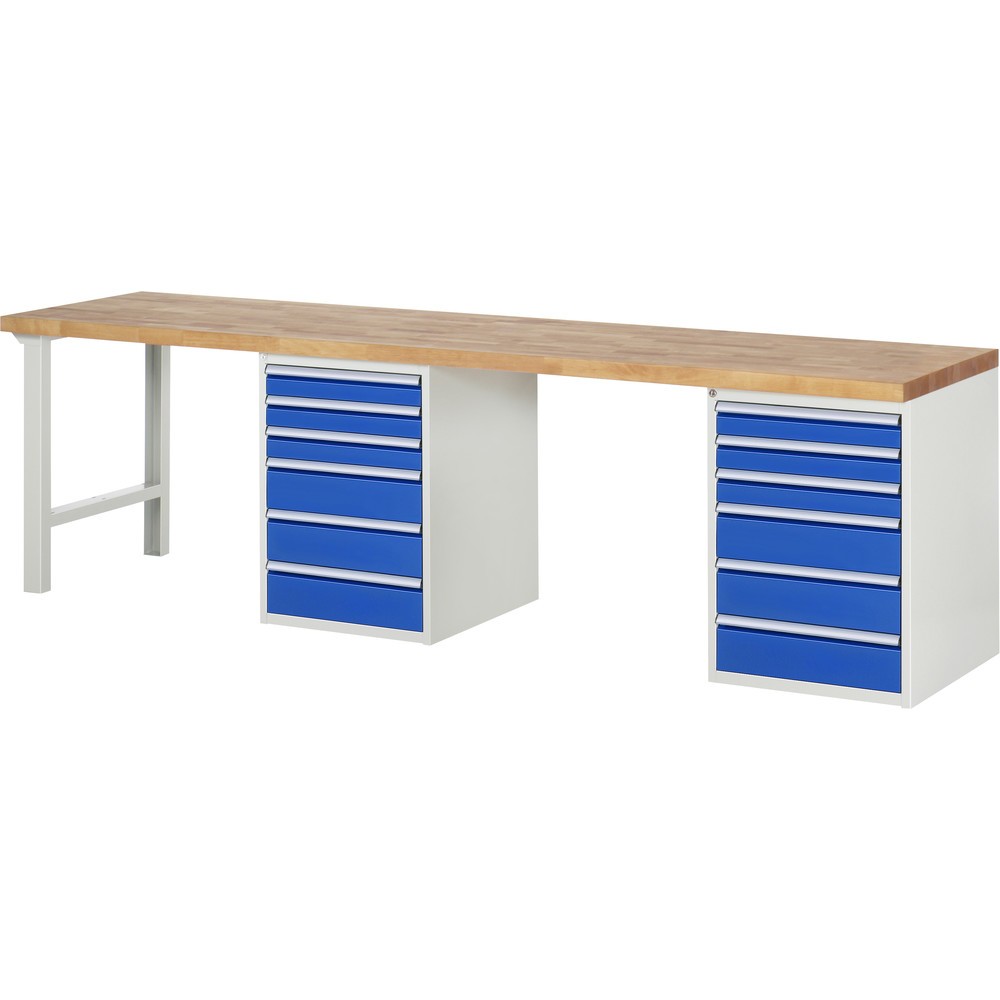Produktabbildung: RAU Werkbank Serie 7000, 2 Container, HxBxT 890 x 3.000 x 700 mm, 12 x 90%-Auszug-Schubladen 6 x 90 mm, 6 x 150 mm