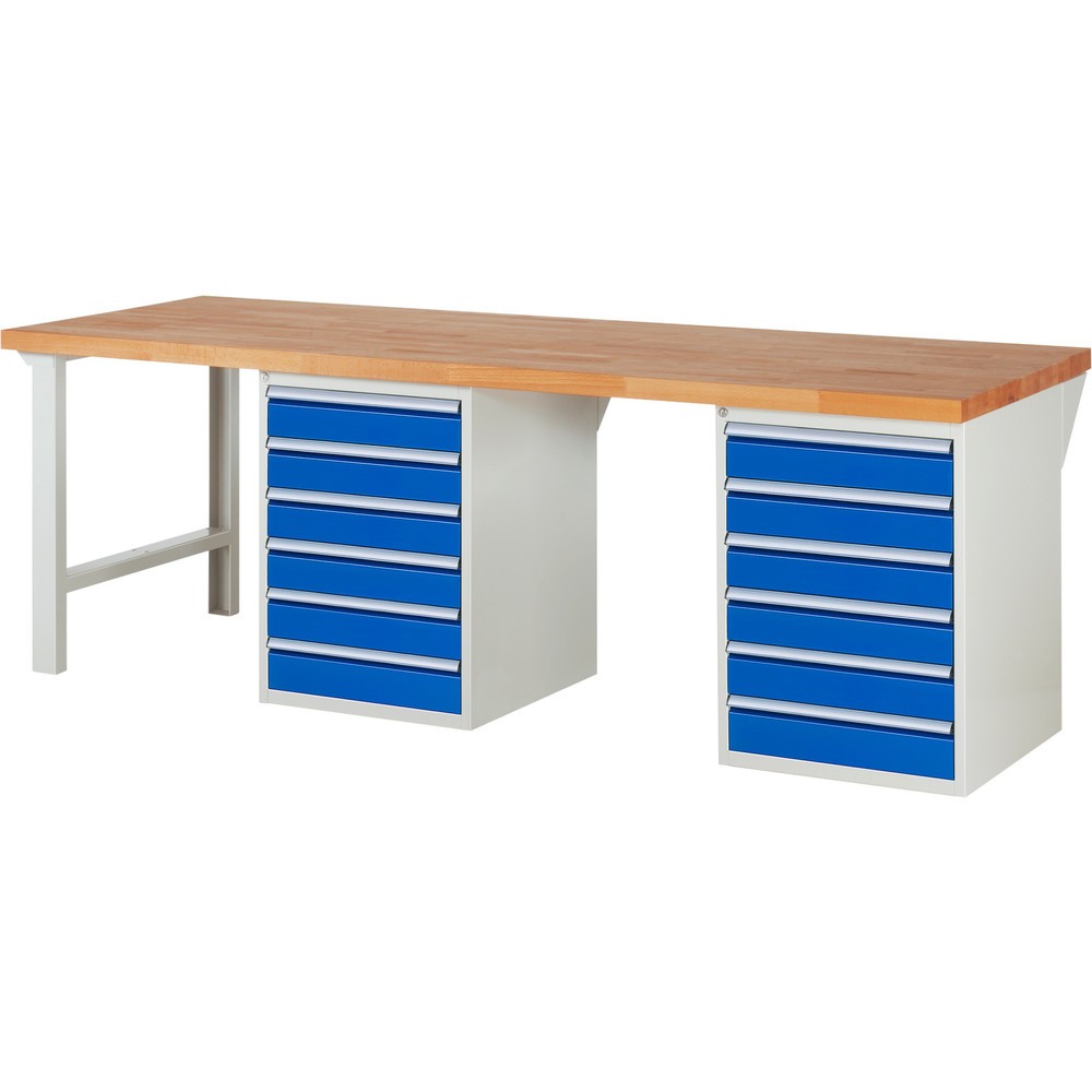 Produktabbildung Nr. 1: RAU Werkbank Serie 7000, 2 Container, HxBxT 890 x 2.500 x 900 mm, 12 x 90%-Auszug-Schubladen 12 x 120 mm