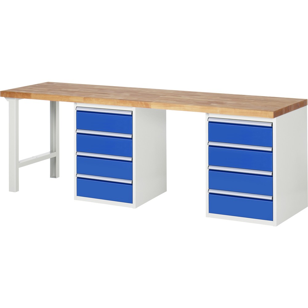 Produktabbildung: RAU Werkbank Serie 7000, 2 Container, HxBxT 890 x 2.500 x 700 mm, 8 x 90%-Auszug-Schubladen 8 x 180 mm