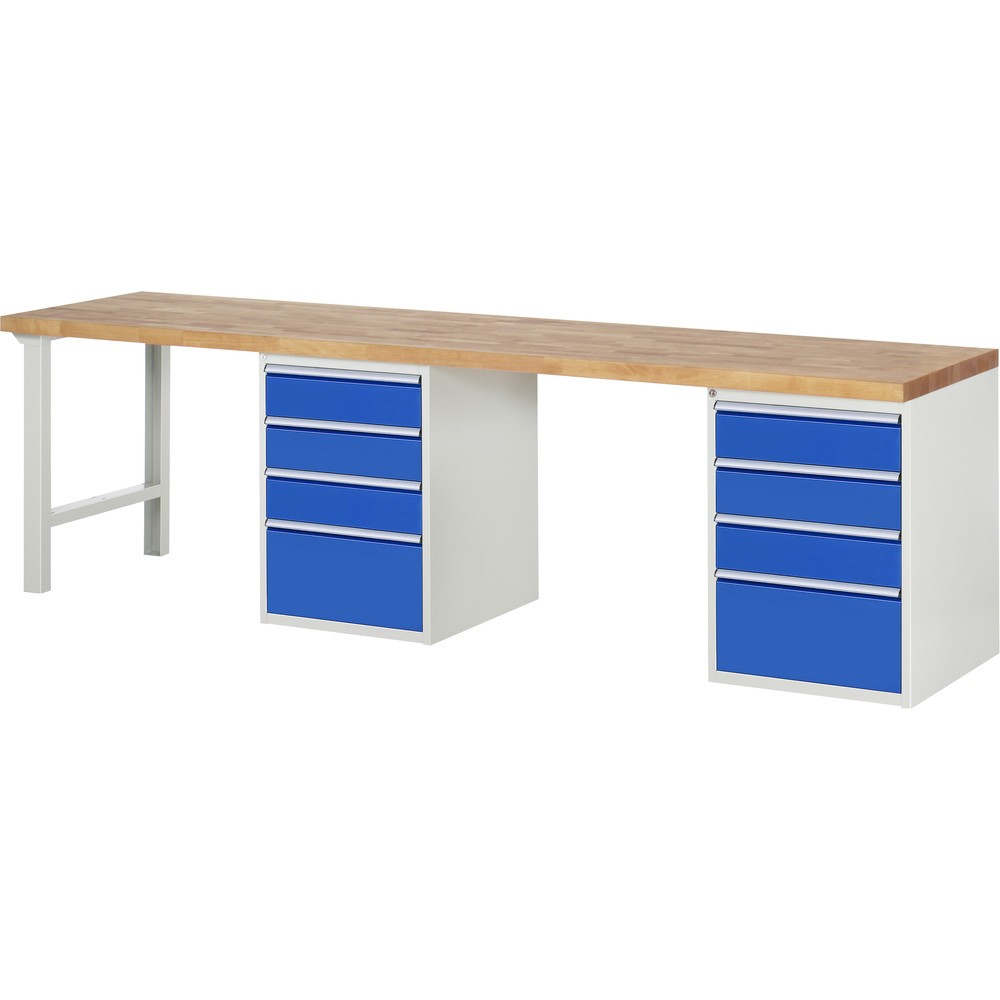 Produktabbildung: RAU Werkbank Serie 7000, 2 Container, HxBxT 890 x 3.000 x 700 mm, 8 x 90%-Auszug-Schubladen 6 x 150, 2 x 270 mm