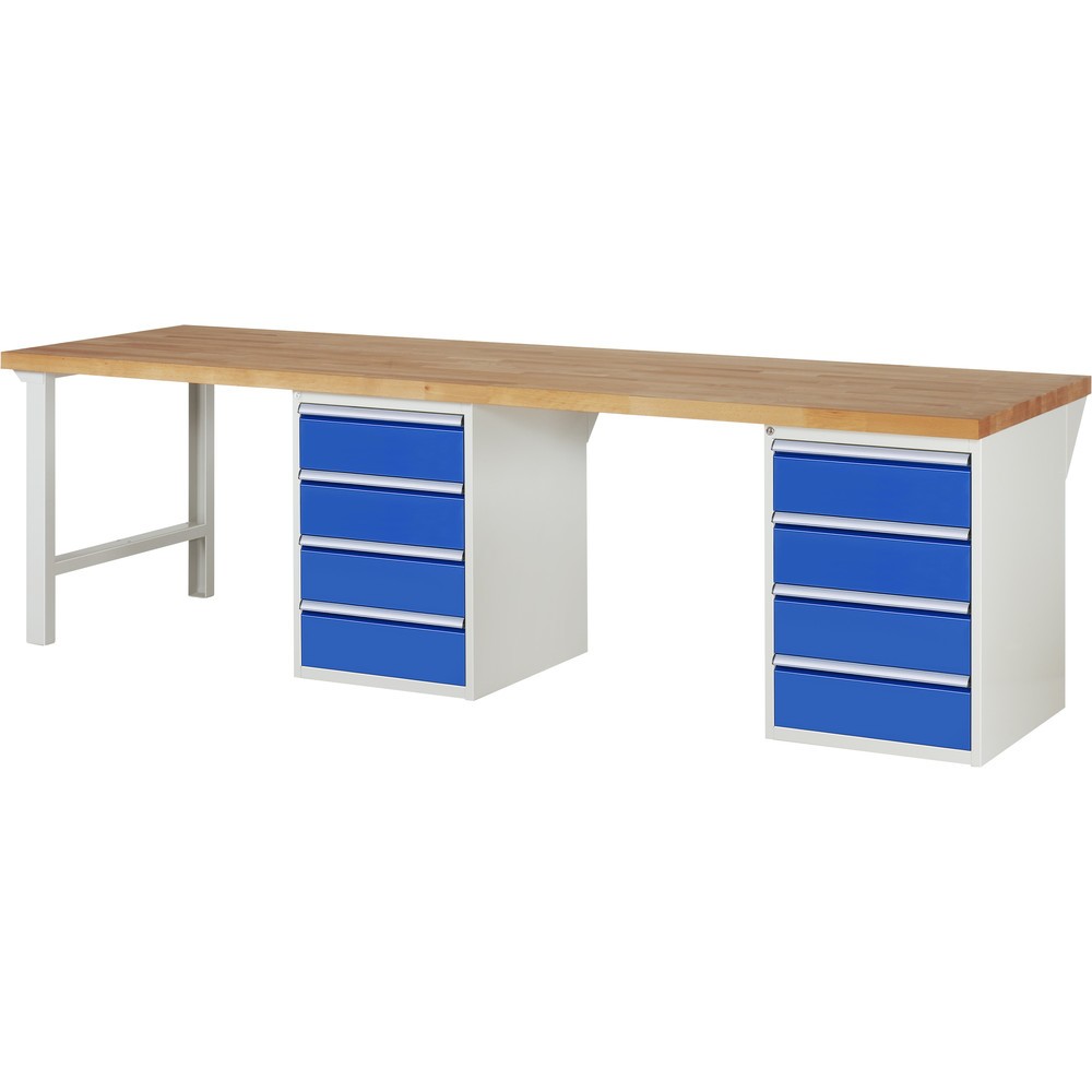 Produktabbildung: RAU Werkbank Serie 7000, 2 Container, HxBxT 890 x 3.000 x 900 mm, 8 x 90%-Auszug-Schubladen 8 x 180 mm
