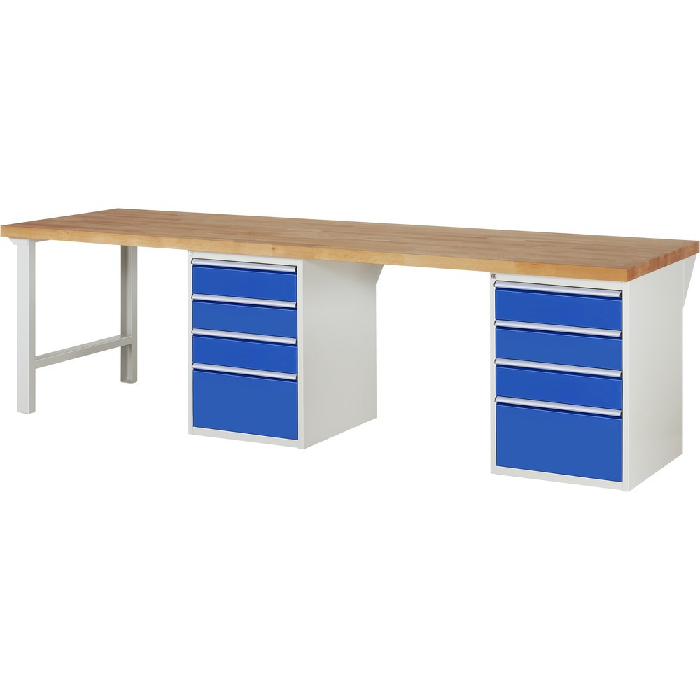 Produktabbildung Nr. 1: RAU Werkbank Serie 7000, 2 Container, HxBxT 890 x 3.000 x 900 mm, 8 x 90%-Auszug-Schubladen 6 x 150, 2 x 270 mm