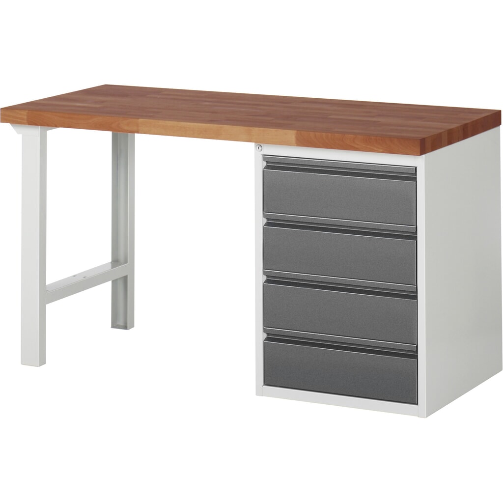 Produktabbildung: RAU Werkbank Serie 7000, Rotbuche-Massiv-Arbeitsplatte, 1 Container, HxBxT 890 x 1.500 x 700 mm, 4 Schubladen 4 x 180 mm
