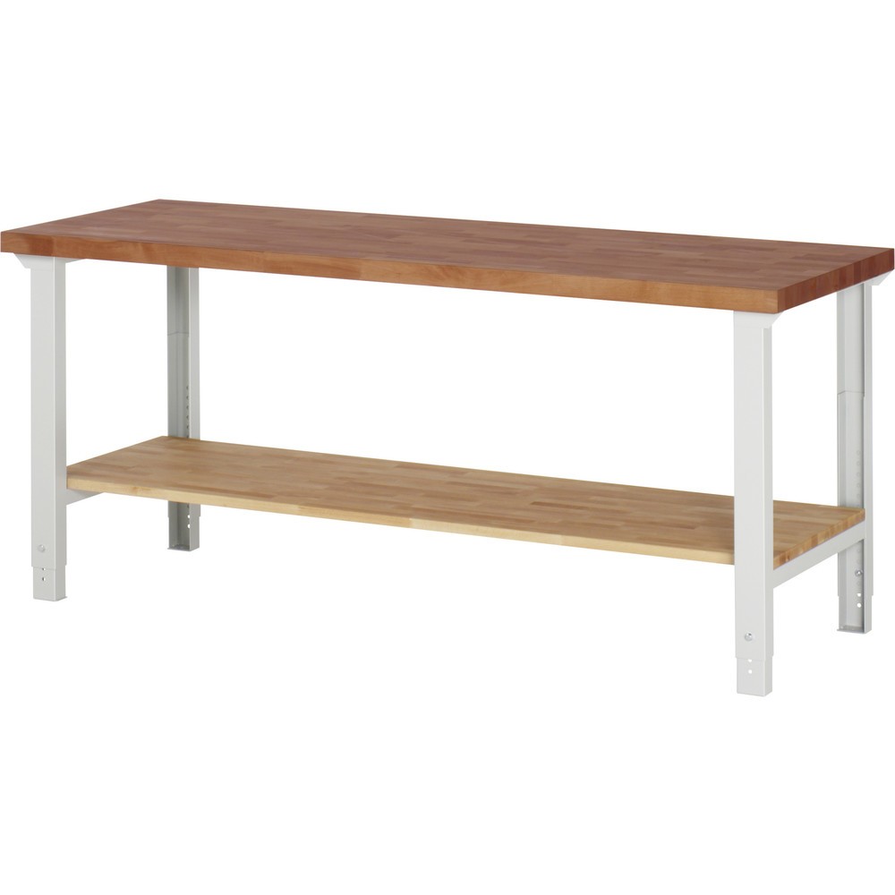 Produktabbildung Nr. 1: RAU Schwere Werkbank Serie 7000, Rotbuche-Massiv-Arbeitsplatte, 1 Buche-Massiv-Ablageboden, HxBxT 790-1.140 x 2.000 x 700 mm