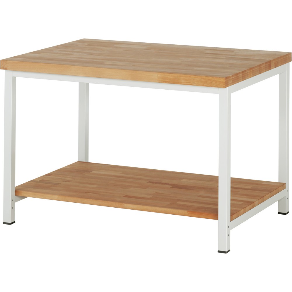 Produktabbildung: RAU Werkbank Serie 8000, 1 Buche-Massiv-Ablageboden Tiefe 757 mm, HxBxT 840 x 1.250 x 900 mm