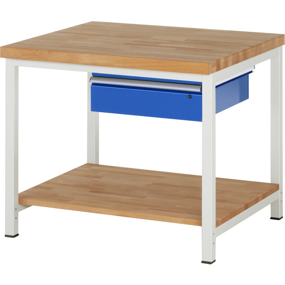 Produktabbildung Nr. 1: RAU Werkbank Serie 8000, HxBxT 840-1.040 x 1.000 x 900 mm, 1 Schublade, 1 Buche-Massiv-Ablageboden
