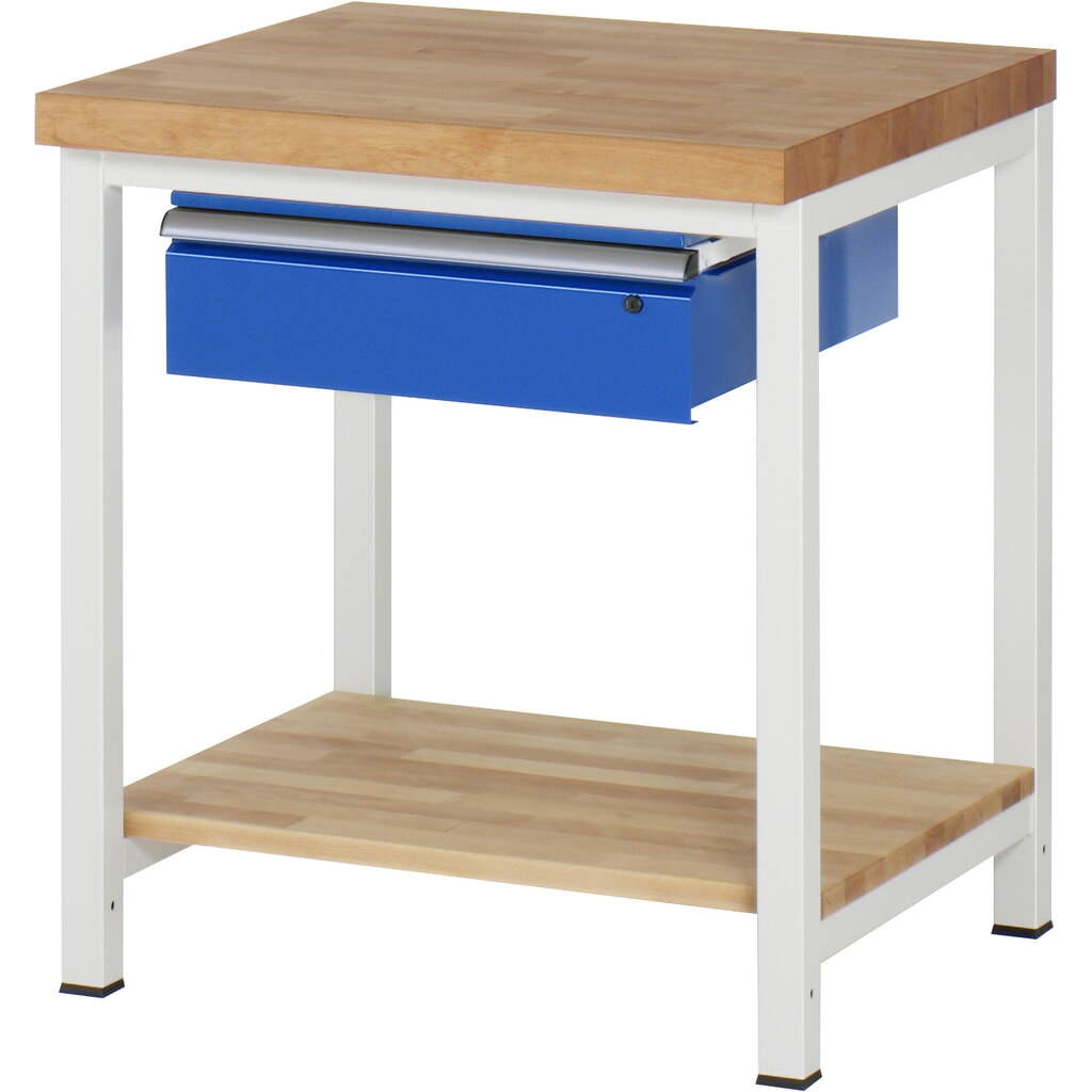 RAU Werkbank Serie 8000, HxBxT 840-1.040 x 750 x 700 mm, 1 Schublade, 1 Buche-Massiv-Ablageboden Produktabbildung: RAU Werkbank Serie 8000, HxBxT 840-1.040 x 750 x 700 mm, 1 Schublade, 1 Buche-Massiv-Ablageboden