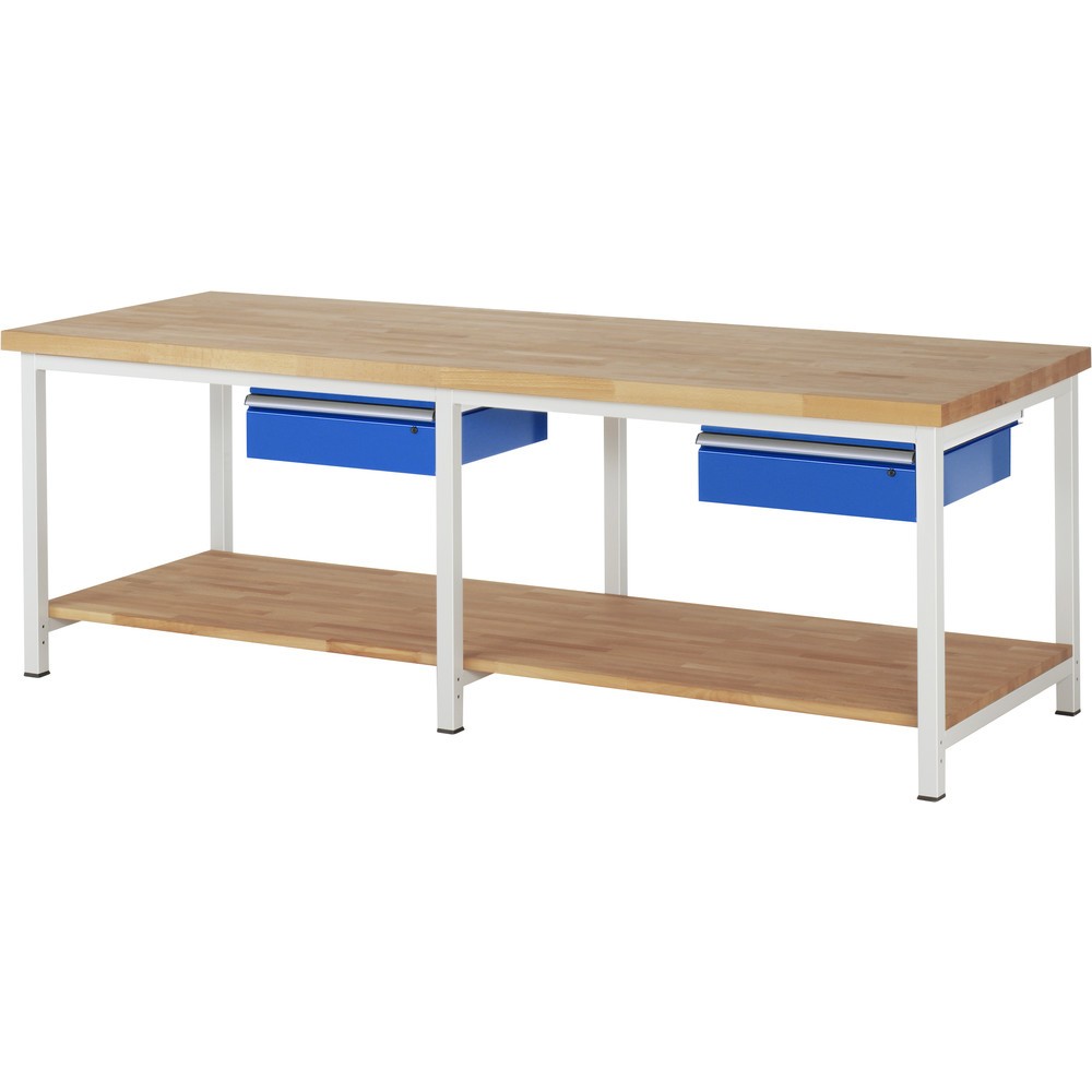 Produktabbildung Nr. 1: RAU Werkbank Serie 8000, HxBxT 840-1.040 x 2.500 x 900 mm, 2 Schubladen, 1 Buche-Massiv-Ablageboden