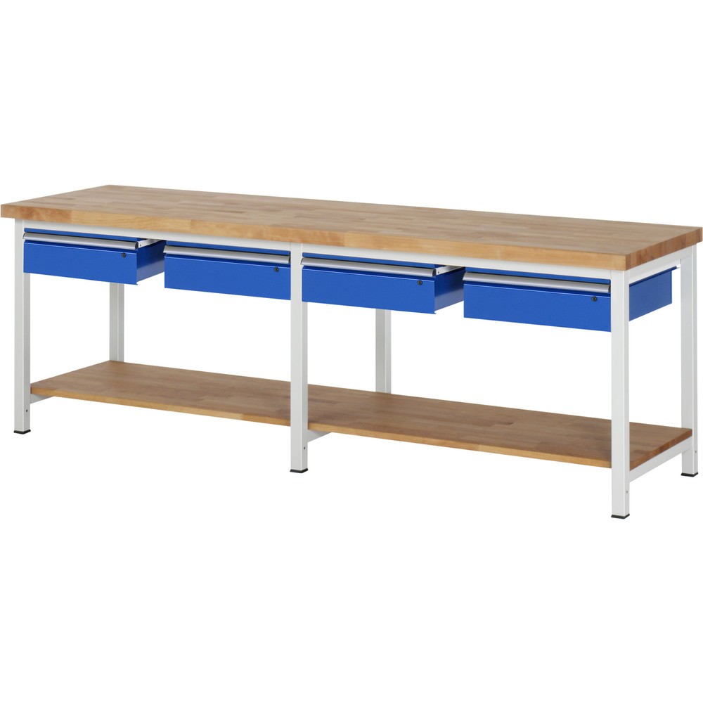 Produktabbildung Nr. 1: RAU Werkbank Serie 8000, HxBxT 840 x 2.500 x 700 mm, 4 Schubladen, 1 Buche-Massiv-Ablageboden Tiefe 557 mm
