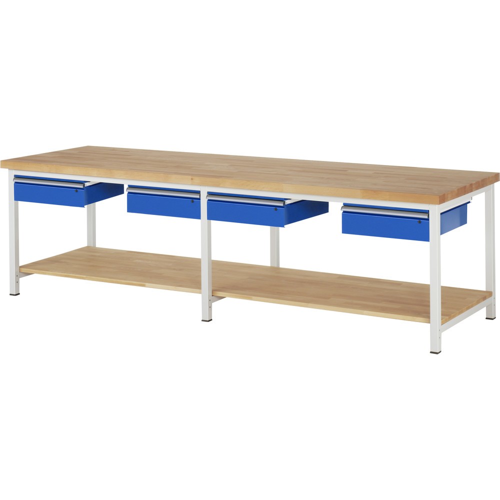 Produktabbildung Nr. 1: RAU Werkbank Serie 8000, HxBxT 840-1.040 x 3.000 x 900 mm, 4 Schubladen, 1 Buche-Massiv-Ablageboden