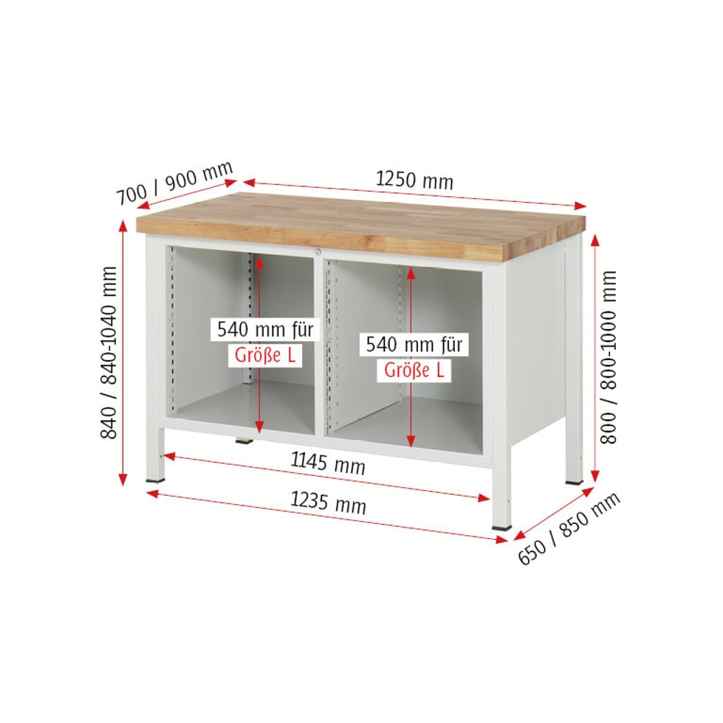 RAU Werkbank Serie 8000, 1 Doppel-Container, 2 Flügeltüren, HxBxT 840 x 1.250 x 700 mm, 4 x 90%-Auszug-Schubladen Produktabbildung Nr. 6: RAU Werkbank Serie 8000, 1 Doppel-Container, 2 Flügeltüren, HxBxT 840 x 1.250 x 700 mm, 4 x 90%-Auszug-Schubladen