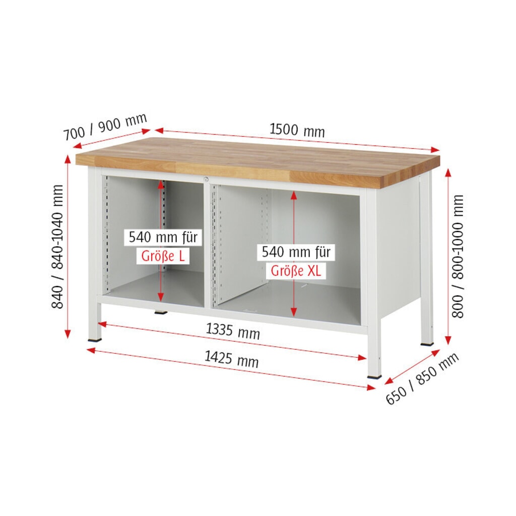 Produktabbildung Nr. 7: RAU Werkbank Serie 8000, 1 Doppel-Container, 1 Flügeltür, HxBxT 840 x 1.500 x 700 mm, 2 x 90%-Auszug-Schubladen