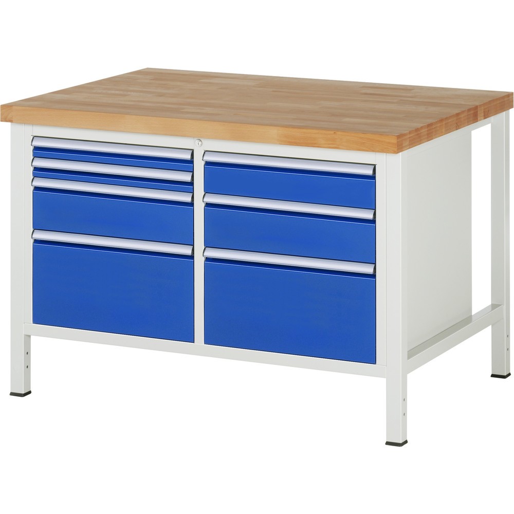 Produktabbildung: RAU Werkbank Serie 8000, 1 Doppel-Container, HxBxT 840 x 1.250 x 900 mm, 7 x 90%-Auszug-Schubladen