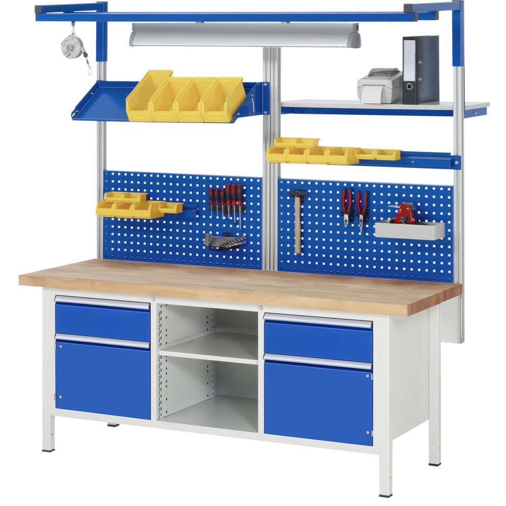 Produktabbildung Nr. 5: RAU Werkbank Serie 8000, 1 Dreifach-Container, 2 Fachböden, HxBxT 840-1.040 x 2.000 x 700 mm, 3 x 90%-Auszug-Schubladen