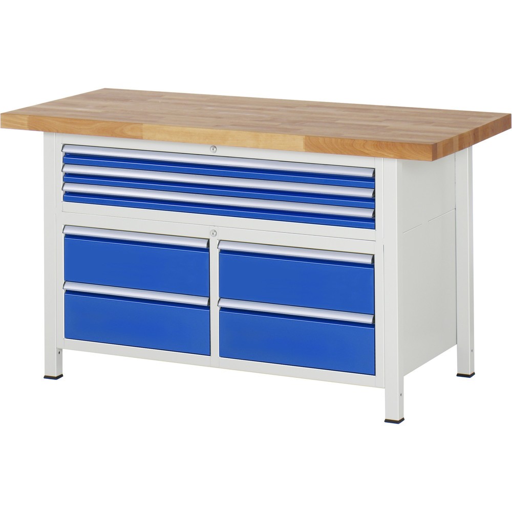 Produktabbildung Nr. 1: RAU Werkbank Serie 8000, 1 Dreifach-Container, HxBxT 840 x 1.500 x 700 mm, 7 x 90%-Auszug-Schubladen 3 x 60, 4 x 180 mm