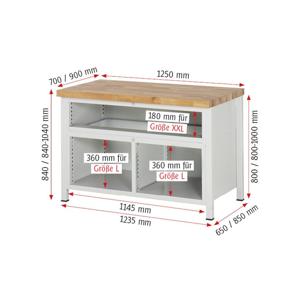 RAU Werkbank Serie 8000, 1 Dreifach-Container, HxBxT 840-1.040 x 1.250 x 700 mm, 7 L + 2 XXL Schubladen, 90%-Auszug Produktabbildung Nr. 9: RAU Werkbank Serie 8000, 1 Dreifach-Container, HxBxT 840-1.040 x 1.250 x 700 mm, 7 L + 2 XXL Schubladen, 90%-Auszug