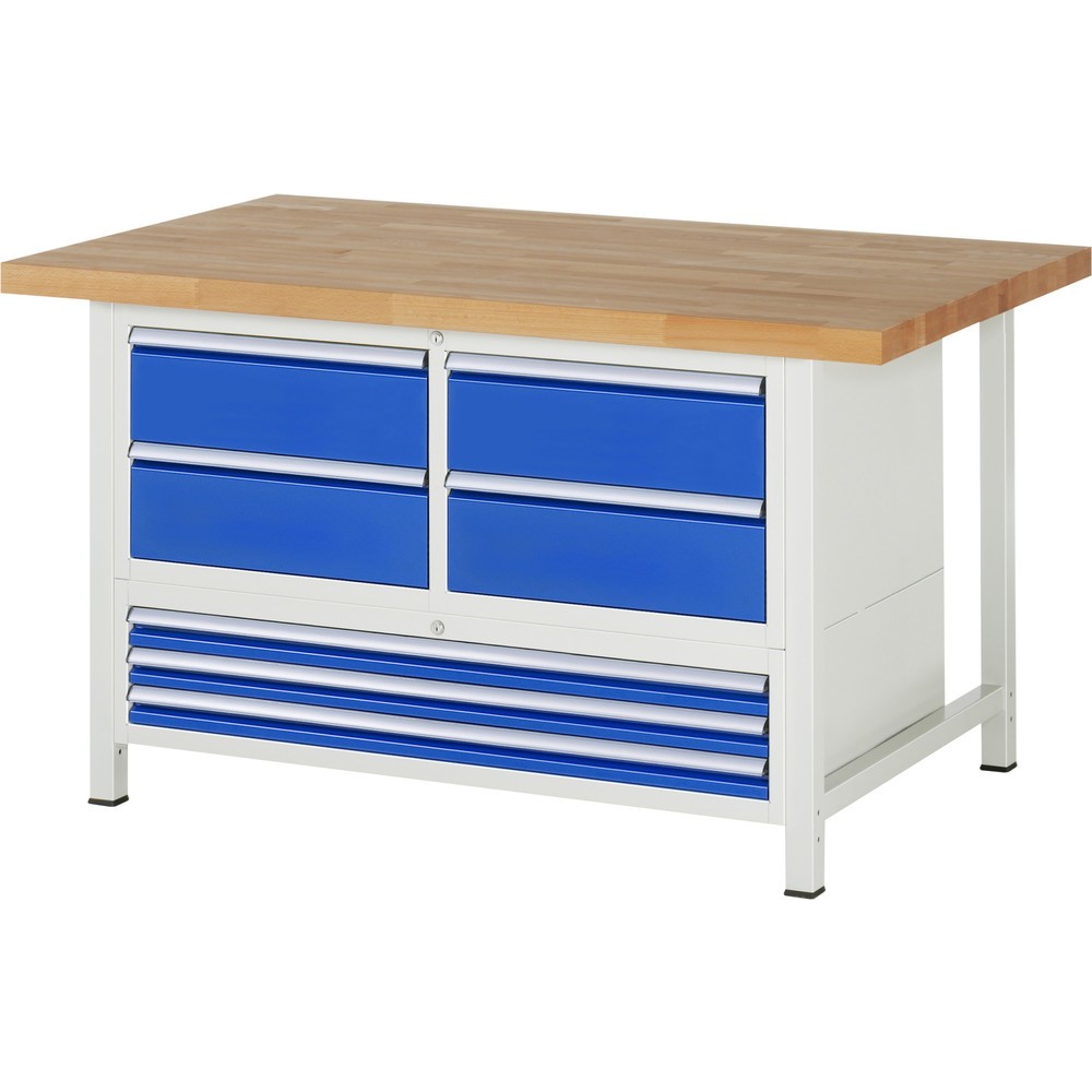 Produktabbildung Nr. 1: RAU Werkbank Serie 8000, 1 Dreifach-Container, HxBxT 840-1.040 x 1.500 x 900 mm, 7 x 100%-Auszug-Schubladen 3 x 60, 4 x 180 mm